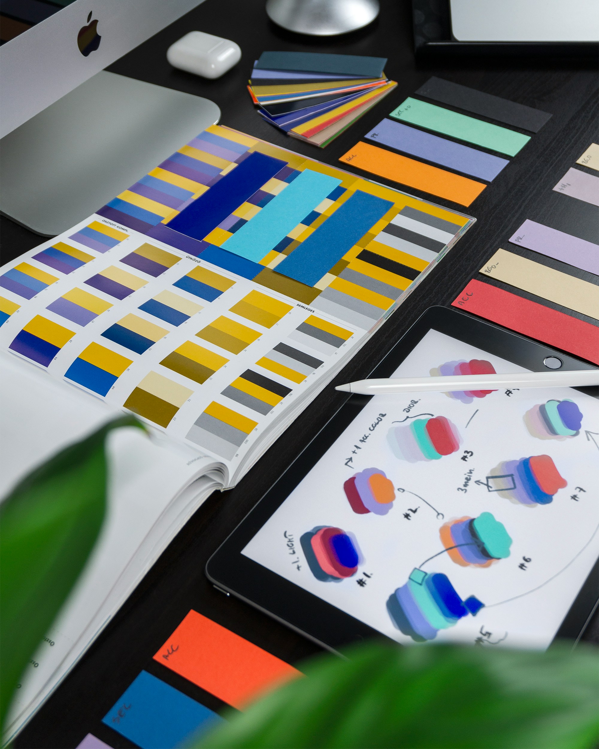 Collection of cohesive brand color palettes displayed with various complementary color combinations, swatches, and gradients arranged to demonstrate unified visual systems for professional branding